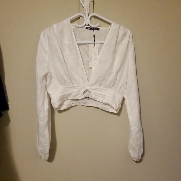 Zara White Linen Crop Top - Picture 3 of 4